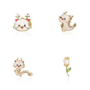 Set mit vier süßen Muschel-Broschen, Drachen- und Tulpendesign in Gold-Optik