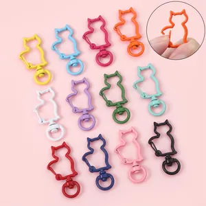 Macaron Farbe Metall Katze Form Schlüsselanhänger Schnalle DIY Schmuckherstellung Zubehör Für Handtasche Handy Charme Schlüsselring