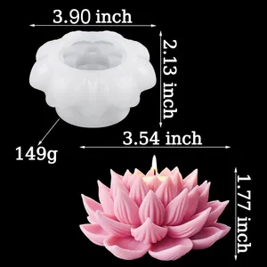 Dimensions détaillées du moule en silicone fleur de lotus 3D pour bougies et plâtre