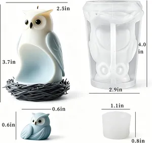 Dimensions detail of owl-shaped silicone candle and soap mold set