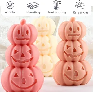 Macro detail of three-tier Halloween pumpkin silicone mold for aromatherapy candles