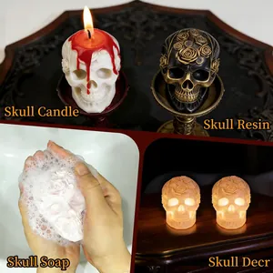 Versatile skull silicone mold for DIY Halloween candles, resin art, and handmade soap