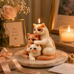 Gros plan d'un ensemble de bougies d'aromathérapie à trois chats sur un plateau en marbre