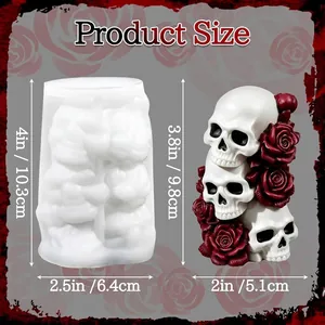 Dimensioni stampo in silicone Halloween con tre teschi e rose per decorazione candele fai da te