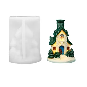 Detailed view of a Christmas miniature house silicone mold with finished resin ornament
