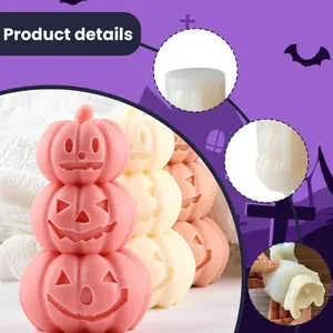 Detailed view of a 3-tier stacked pumpkin silicone mold for DIY Halloween candles