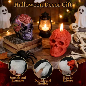 Detail view showing the flexible and reusable rose skull silicone mold for candles