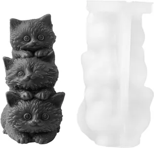 Moule en silicone trois chats empilés pour bougies et plâtre aromatique fait main