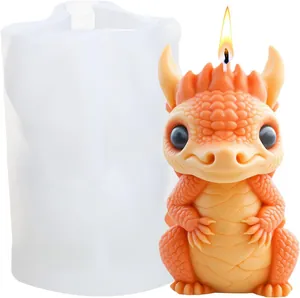 Silicone mold for dragon-shaped candles and epoxy resin DIY crafts with finished result