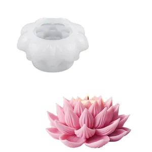 Moule professionnel en silicone lotus 3D pour bougies parfumées et artisanat en plâtre.