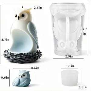 Owl silicone mold for candles and soap with detailed size dimensions in inches