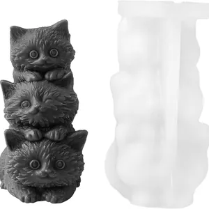 Moule en silicone chat empilé 3D créatif pour bougies et plâtre d'aromathérapie fait main