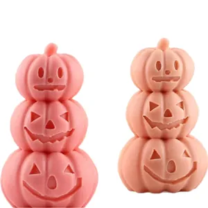 Halloween 3-tier stacked jack-o'-lantern silicone mold for DIY candles and soap making