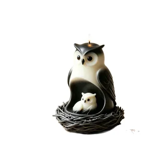 Owl-shaped candle set featuring mother and baby owl in a nest