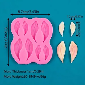 Detailed view of pink flower petal silicone mold with specific dimensions and thickness info