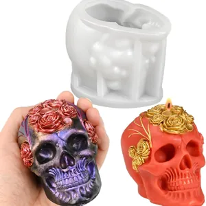 Detailed rose skull silicone mold for Halloween candles, soap, and DIY resin crafts