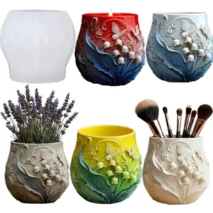 Maiglöckchen Schmetterling Relief Silikonform Für DIY Harz Beton Gips Blumentopf Kerzenhalter Schreibtisch Organizer