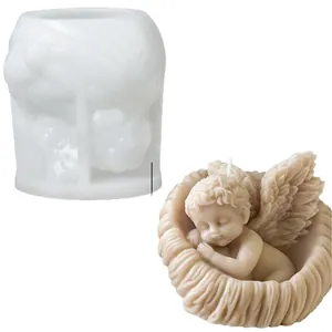 Stampo in silicone angelo neonato dormiente in conchiglia per candele e resina