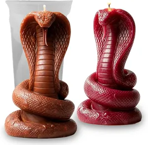 Detailed view of cobra snake silicone mold with realistic textured wax candle results