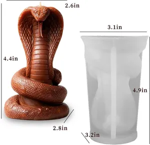 Detail of cobra snake silicone mold for candle and resin craft with specific size dimensions