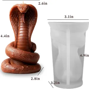 Professional cobra snake silicone mold for candle making and Halloween decor dimensions shown