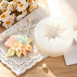 Detailed view of sunflower silicone mold with colorful wax flower finished product