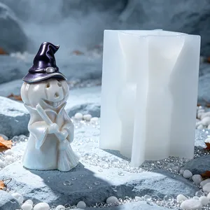 Detailed view of Halloween pumpkin wizard silicone mold with a pearl finish resin craft