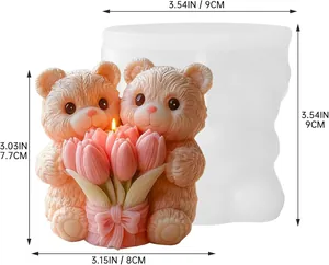 Größendetails für Silikonform Bär mit Tulpenstrauß für Kerzen