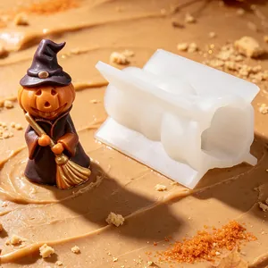 Detail of Halloween pumpkin wizard silicone mold and the finished resin craft figure.