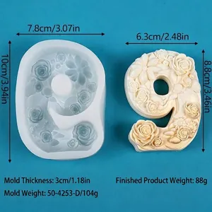 Close-up detail of number nine silicone mold featuring intricate floral embossments