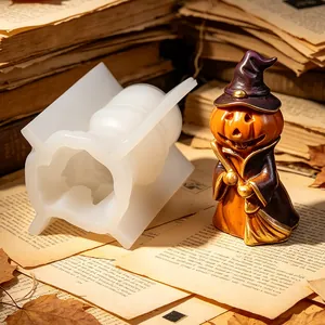 High quality Halloween pumpkin wizard silicone mold shown with a finished resin craft
