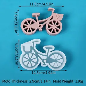 Gedetailleerde afmetingen en gewicht van de retro fiets siliconen mal voor kaarsen.