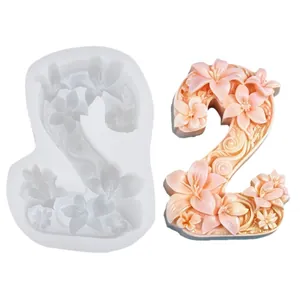 Floral relief number 2 silicone mold for candle making and DIY cake decoration projects