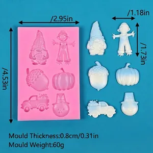 Detailed view of autumn-themed silicone mold showing dimensions for mold and finished pieces.