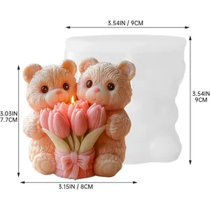 Silikonform für Teddybär-Tulpenkerze mit detaillierten Maßangaben für Bastelarbeiten