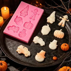 Autumn and Thanksgiving pink silicone mold for chocolate fondant with pumpkin gnome shapes