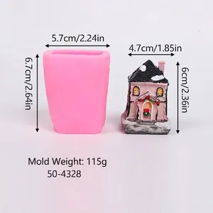 Detaillierte Größenangaben für die Weihnachtshaus-Silikonform und das fertige Harzprodukt