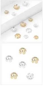 Detailansicht von 14k gold- und silberfarbenen Blütenperlenkappen für DIY Schmuck