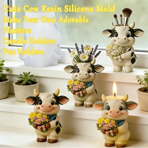 Molde de silicona de vaca para macetas de resina, portavelas y portalápices DIY.