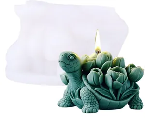 Moule en silicone détaillé pour bougie tortue avec motif de fleurs pour loisirs créatifs DIY