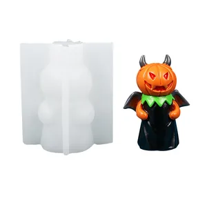 Detailed view of a silicone mold next to a colorful Halloween pumpkin devil doll