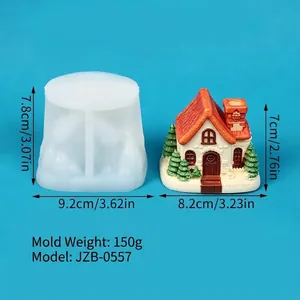 Macro detail of Christmas miniature house silicone mold and finished plaster ornament