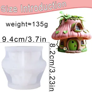 Detailed size dimensions of the fairy tale mushroom house silicone mold for DIY crafts