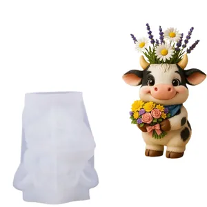 Molde de silicona vaca Highland para macetas de yeso DIY y portavelas decorativo