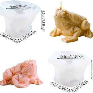 Frog shaped silicone candle mold with precise size measurements for DIY aromatherapy decor.