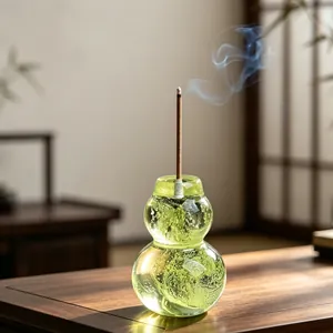 Crystal Glass Gourd Shape Teapot Lid Holder Multi-Functional Incense Stick Burner Zen Tea Set Accessories Desktop Ornament