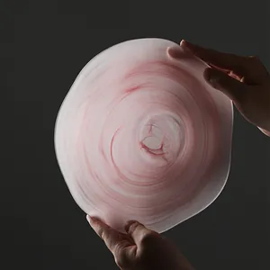 Creative Frosted Glass Flower Fruit Plate Artistic Ink Wash Pattern Decorative Salad Bowl For Living Room Coffee Table Home Ornament