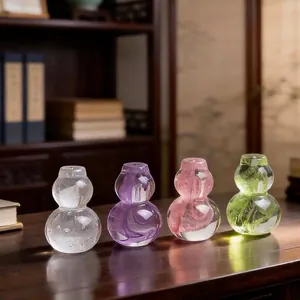 Exquisite handcrafted crystal glass gourd-shaped teapot lid holder for traditional tea ceremony
