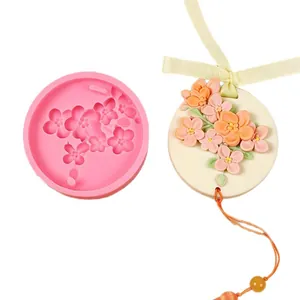 3D relief cherry blossom silicone mold for DIY aromatic wax and plaster hanging tablets