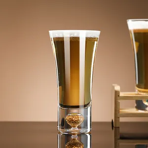 Creative crystal glass beer mug with gold flake base for premium craft beer